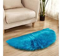 YAOTT Half Moon Semicircle Wool Imitation Sheepskin Rugs Non Slip Faux Lambskin Area Rugs for Bedroom Living Room Shaggy Fluffy Carpet Mats Dark blue 45X90CM