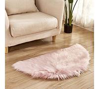 YAOTT Half Moon Semicircle Wool Imitation Sheepskin Rugs Non Slip Faux Lambskin Area Rugs for Bedroom Living Room Shaggy Fluffy Carpet Mats Pink 45X90CM