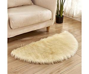 YAOTT Half Moon Semicircle Wool Imitation Sheepskin Rugs Non Slip Faux Lambskin Area Rugs for Bedroom Living Room Shaggy Fluffy Carpet Mats Light yellow 45X90CM