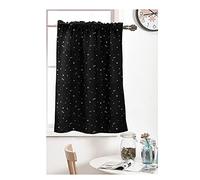 YAOTT Luxury Silver Star Printed Short Curtains Small Blackout Pencil Pleat Curtains Thermal Insulated Blackout Curtain Elegant Window Treatment for Living Room Black