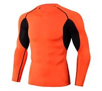 YAOTT Men's Compression Shirt Base Layer Top Long Sleeve Stretch Patchwork Tights Gym Running Top Workout Shirts Sports Gear Orange XXL