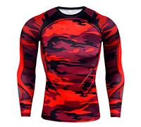 YAOTT Men's Sports Compression Shirt Print T-Shirt Gym Tight Tops Long Sleeve Round Neck Quick Dry Athletic Base Layer Undershirts for Fitness Running Cycling Workout Camo red S