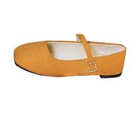 YAOTT Women Single-Strap Easy Buckle Square Toe Low-Cut Elegant Retro Faux Suede Low Heel Comfort Soft Slip On Ballet Flats Walking Shoes LiBrown 7.5 UK