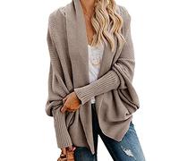YAOTT Women's Long Sleeve Open Front Knit Cardigan Sweaters Loose Knitwear Oversized Sweater Casual Balloon Sleeve Long Cardigan Sweater Solid Color Shawl Cardigan Chunky Outwear Color 1 One Size