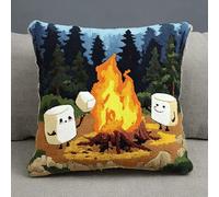 YAOYANG Latch Hook Cushion Cover Kit 43x43cm,Needlework Craft,Bonfire | Made for beginners with colour-printed canvas, organised yarn and a hook tool to follow the design step by step