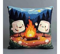 YAOYANG Latch Hook Cushion Cover Kit 43x43cm,Needlework Craft,Bonfire | Made for beginners with colour-printed canvas,organised yarn and a hook tool to follow the design step by step