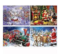 YAOYIN Paint by Numbers for Children, Adults, Beginners, Pack of 4 Christmas Decorations, DIY Painting by Numbers with Paint and Brush for Home Decoration, Santa Claus (50 x 40 cm)