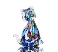 YAOYUAN Handmade Multicolor Glass Glass cat Statue - Elegant Swan Decor for Home and Office (Blue Color)…