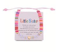 yaozeio Colorful Little Sis Bracelet for Sister Clay Beads Bracelet Gifts for Women Birthday Gifts for Stepsister Fostersister Lil Sis Bracelets from Big Sister Friends Adjustable Bracelets