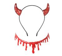 yaozeio Devil Halloween Cosplay Headband Necklace for Women Glitter Devil Horns Hairband Headpiece and Blood Drip Choker Necklace for Female Halloween Party Decors Supplies for Dress Up Accessories