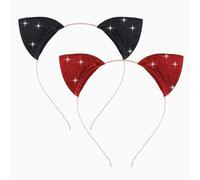 yaozeio Halloween Cat Ears Headbands Set for Women Black Red Shiny Kitten Ears Hair Hoops Bands Hairband for Girls Cosplay Halloween Headband Headwear Headpiece for Party Hair Accessories 2PCS