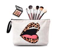 yaozeio Leopard Lip Makeup Bag for Women Girls Cheetah Travel Cosmetic Pouch for Bestie Friend Christmas Birthday Gift for Sister Girlfriend Leopard Print Canvas Make Up Bag With Wrist Rope