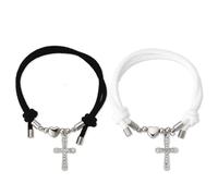 yaozeio Matching Couple Bracelet for Women Men Girlfriend Boyfriend Anniversary Birthday Gift for Wife Husband Christmas Xmas Gift Cross Pendant Woven Bracelet for Couples Religious Bracelets for 2
