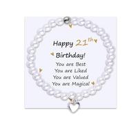 yaozeio Pearl Bracelet Granddaughter Birthday Gifts for Daughter Friend Pearl Beaded Bracelet for Women 18th 21th 10th Birthday Gift, S, Resin, no gemstone