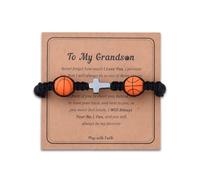 yaozeio To My Grandson Bracelets Gifts from Grandpa Grandma, Grandson Adjustable Cross Basketball Bead Bracelet With Card Grandson Son Nephew Basketball Fans Lovers Birthday Christian Gifts for Men