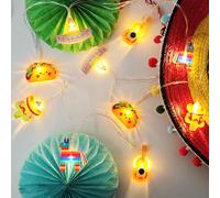 YAOZHOU Cinco De Mayo Decorations String Lights,10Led Battery Operated with Timer, Piñata Guitar Taco Sombrero Hat Cactus with Maracas Shaped String Lights for Mexican Fiesta Decor