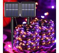 YAOZHOU Halloween Decorations Outdoor Lights, Solar String Lights Purple Orange IP67 Waterproof 2 Pack Total 200 LED 66FT 8 Modes Fairy Lights, Outside Fall Decor for Tree, Garden, Patio, Fence, Lawn