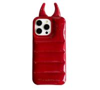 YAOZOCASE for iPhone Case,Luxury Glossy Puffer Devil's Horns Back Cover Design Soft Shockproof Phone Case (Red,iPhone 15 Pro Max)