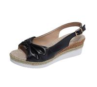 YAPAZULU Women's Bowknot Sandals Summer Open Toe Rope Sole Platform Sandals Large Sizes Stable Heel for Walking and Relaxing Holidays by the Sea, Black, 9 UK