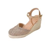 YAPAZULU Women's Summer Espadrille Wedge Sandals Solid Color Cross Strappy Breathable Canvas Platform Sandals Elegant Bohemian Chic Office Party Sandals, D Grey, 7 UK