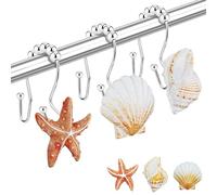 Yapicoco Shower Curtain Hooks Rings, 12PCS Anti Rust Seashell Decorative Double Resin Shower Hooks for Beach Bathroom, Baby Room, Bedroom, Living Room Décor