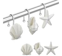 Yapicoco Shower Curtain Hooks Rings, 12PCS Pearl Shine Seashell Shower Rings， Anti Rust Decorative Shower Hooks for Beach Bathroom, Baby Room, Bedroom, Living Room Décor
