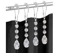 Yapicoco Shower Curtain Hooks Rings for Bathroom, 12PCS Gemstone Crystal Bead Stainless Steel Rust Resistant Clear Shower Curtain Rings for Shower Curtains (Water Drops)