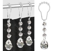 Yapicoco Shower Curtain Hooks Rings for Bathroom, 12PCS Gemstone Crystal Bead Stainless Steel Rust Resistant Clear Shower Curtain Rings for Shower Curtains (Clear Bloomdrop)