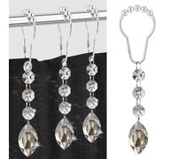 Yapicoco Shower Curtain Hooks Rings for Bathroom, 12PCS Gemstone Crystal Bead Stainless Steel Rust Resistant Clear Shower Curtain Rings for Shower Curtains (Clear Eye Charm)