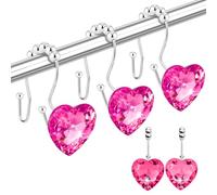Yapicoco Shower Curtain Hooks Rings for Bathroom, 12PCS Heart Stainless Steel Rust Resistant Decorative Rhinestones Shower Curtain Rings Hangers for Shower Curtains (Double Hook Hot Pink)