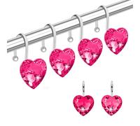 Yapicoco Shower Curtain Hooks Rings for Bathroom, 12PCS Heart Stainless Steel Rust Resistant Decorative Rhinestones Shower Curtain Rings Hangers for Shower Curtains (Single Hook Hot Pink)