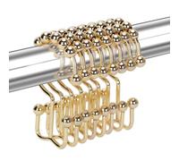 Yapicoco Shower Curtain Hooks Rings for Bathroom, 12PCS Stainless Steel Metal Rust Resistant Balance Sliding Double Hooks Shower Curtain Rings for Shower Curtains, Clothing, etc.(Gold)