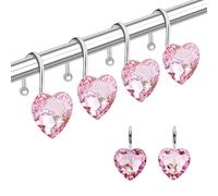 Yapicoco Shower Curtain Hooks Rings for Bathroom, 12PCS Valentines Day Heart Stainless Steel Rust Resistant Decorative Rhinestones Shower Curtain Rings Hangers for Shower Curtains, Clothing, etc.