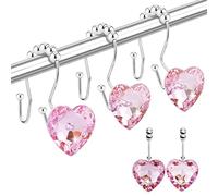 Yapicoco Shower Curtain Hooks Rings for Bathroom, 12PCS Valentines Day Heart Stainless Steel Rust Resistant Decorative Rhinestones Double Shower Hooks Hangers for Shower Curtains, Clothing, etc.