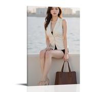 YAPING Asian Girl Sitting on The Fence by The River Poster Decoration 16 x 24 inches (40 x 60 cm)