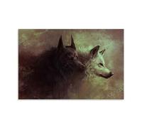 YAPING Two Black And White Wolves Art Poster Bedroom 20 x 30 Inch (50 x 75 cm)