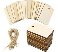 YapitHome 100 Pcs Unfinished Wooden Pieces - Rectangle Shapes, Blank Tags with Hole, Embellishment Tags for Craft Projects, Hanging Decorations, Painting, Staining (100)