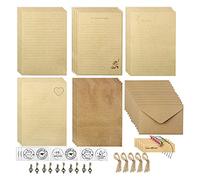 YapitHome 5 Sets Envelopes Set, 20 Sheets Kraft Writing Stationary Paper, 10 Pcs Envelopes, 10 Pcs Metal Retro Keys Accessories, 10 Pcs 1m Hemp Rope, 15 Pcs Sealing Stickers, 5 Pcs Pink Daisies