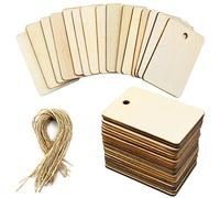 YapitHome 50 Pcs Unfinished Wooden Pieces - Rectangle Shapes, Blank Tags with Hole, Embellishment Tags for Craft Projects, Hanging Decorations, Painting, Staining
