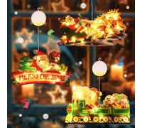 YAPJOY 3pcs Window Xmas Lights with Suction Cups, Indoor Hanging Christmas Battery Lights Merry Christmas/Santa Sleigh/Train for Holiday Party, Xmas Decor