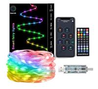 YAPJOY Fairy String Light, 10 Meter 100 LEDs USB Powered String Lights Waterproof, APP Bluetooth & Remote RGBIC LED Strip Lights, Music & Voice Control for Indoor Outdoor, Bedroom, Christmas Wedding