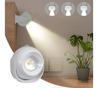 YAPJOY Motion Sensor Night Light, LED Indoor Wall Light with Battery Operated & USB Rechargeable, 350°Rotatable Wireless Lights, 3 Color Temperatures for Bedroom, Corridor, Picture, Stairs(White)