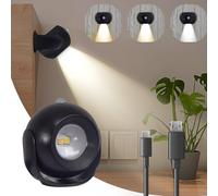 YAPJOY Motion Sensor Night Light, LED Indoor Wall Light with Battery Operated & USB Rechargeable, 350° Rotatable Wireless Lights, 3 Color Temperatures for Bedroom, Corridor, Picture, Stairs(Black)