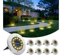 YAPJOY Solar Lights Outdoor Garden, 8 Pack Solar Ground Lights, 12 LED Disk Light Outdoor IP65 Waterproof，Flat Pathway Lighting for Garden Lawn Patio Deck Walkway Landscape(Warm White)
