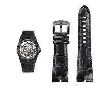 yaponuk Genuine Leather Watch Strap For Roger Dubuis King EXCALIBUR Wristband Accessory(Black black)