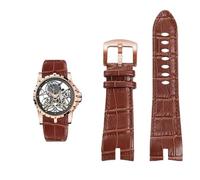 yaponuk Genuine Leather Watch Strap For Roger Dubuis King EXCALIBUR Wristband Accessory(Brown rosegold)