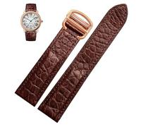 yaponuk Leather Watch Strap For Cartier TANk SOLO RONDE London Kalibo Watch Chain with Folding Buckle(Brown-rose gold A,18mm)