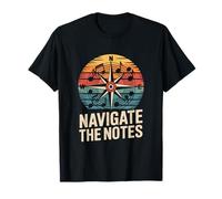 Yapper SLP Vintage Compass Music Notes Retro Sunset T-Shirt