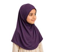 Yaqeen Girls instant headscarf hijab age 5-11 plain al Amira, readymade pull on scarf, ideal for any occassion school/nursery (Purple)