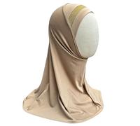 Yaqeen Girls instant headscarf hijab al Amira with glitter borde, readymade pull on scarf, ideal for any occassion school/nursery (Mocha)